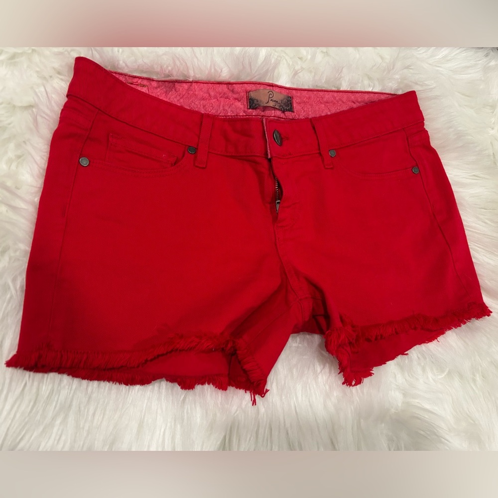 PAIGE Bright Red Jean Shorts